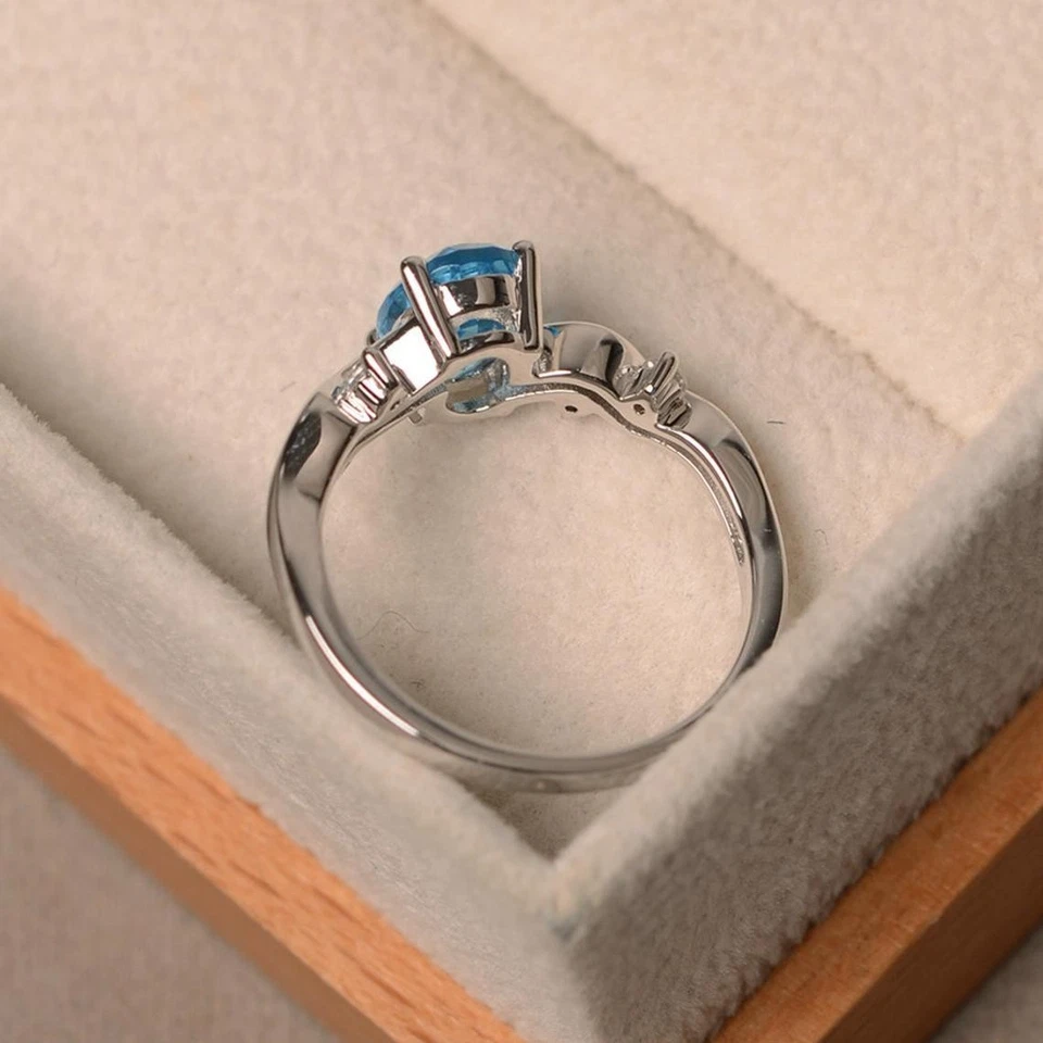 1.37 Ct Oval Natural Topaz & Diamond Engagement Ring 14K White Gold Size 6.5 - Image 3 of 4