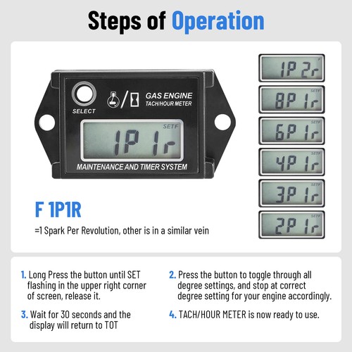 Waterproof Tachometer Tiny Tach/Hour Meter for 2 Stroke & 4 Stroke Small Engine - Picture 8 of 24