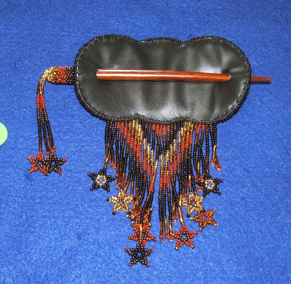 Ручной работы 3 круга заколка звезда бахрома 4,5 «x 2,5» w бисером палочка коричневый и золотой 06 - Изображение 2 из 3