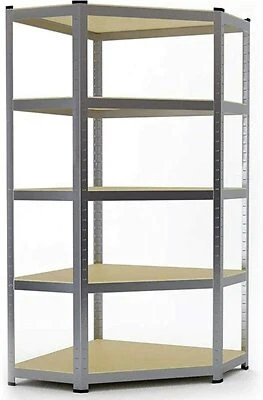 EAZILIFE Metal Storage Shelves 5 Tiers High Boltless CORNER Retail Shop Display GREY