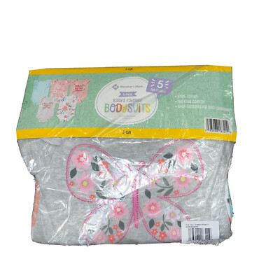 NWT Girls MEMBERS MARK 5-Pack Bodysuits Size 3-6M