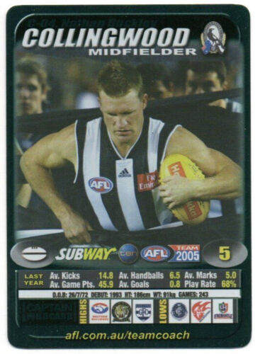 2005 AFL TEAMCOACH GREEN SUBWAY CAPTAIN CARDS - PICK FROM DROP DOWN MENU - MT/NM - Zdjęcie 1 z 17