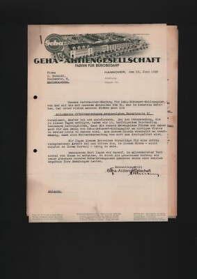 Hanover, letter 1929, GEHA AG factory for office supplies Geha-Trumpf warranty template