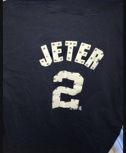 Majestic New York Yankees Derek Jeter #2 Navy Blue T-Shirt Jersey Youth Girls XL - 第 2/2 張圖片