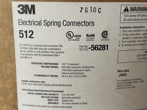 NEW Bag of 500 3M 512 Electrical Spring Connector Wire Nuts 2 #18 to 5 #12 AWG - Picture 5 of 7
