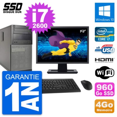 PC tour Dell 390 MT Bildschirm 19 '' i7-2600 RAM 4Go SSD 960Go HDMI Windows 10