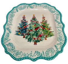 The Pioneer Woman Wishful Winter Christmas Tree Square Serving Platter Teal RARE