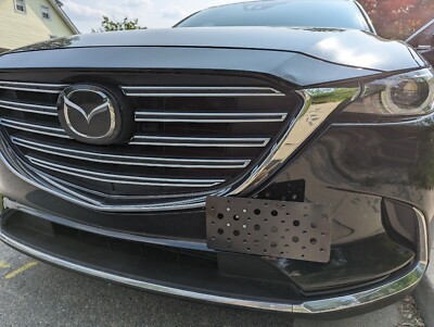 Soporte De Matrícula Delantero Para Gancho De Remolque, Compatible Con Mazda CX-9 2016-2023, Acero Y Aluminio Negro, Sin Perforar, Con 14 Opciones De Montaje