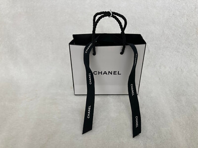 CHANEL Paper Gift Bag w/ Ribbon 18in White & Black 5 X 5.5 X 