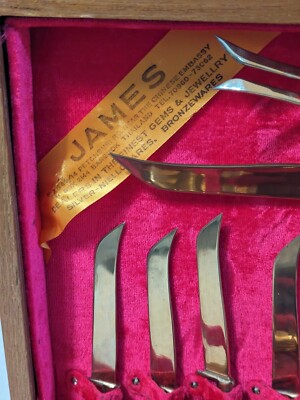Vintage James Bronzeware Flatware Wood Handles Thailand 30 Pc
