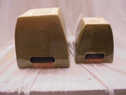 Set of 2 Square Stoneware Decorative PLANT POTS , heavy duty olive color - Picture 11 of 15