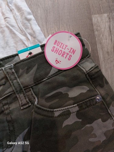 NWT JUSTICE GIRLS Outfit Camo Heart Top 6/7 - Camo denim skort 7 (100) - Picture 3 of 4