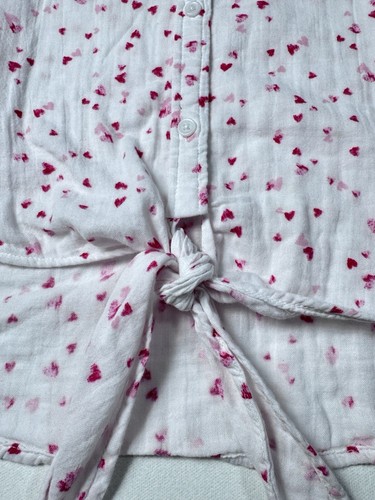Beach Lunch Lounge Heart Button Down Collared Long Sleeve Tie Front Blouse Sz L - Picture 7 of 10