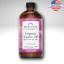 Heritage Store Organic Castor, Glass Bottle, Cold Pressed, Rich Hydration, 16oz