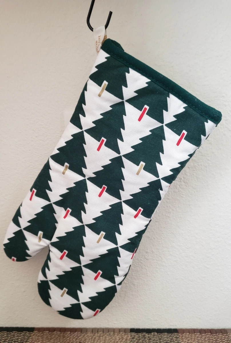 Kate Spade New York Oven Mitt Green White Red Geometric Christmas Trees NWOT