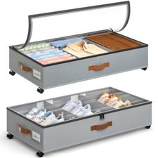 Under Bed Storage with Wheels, 2Pack Under Bed Storage Containers, Under Grey