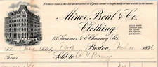 1896 MINER BEAL CO CLOTHING ILLUSTRATED BILLHEAD RECEIPT BOSTON MASS  Z75