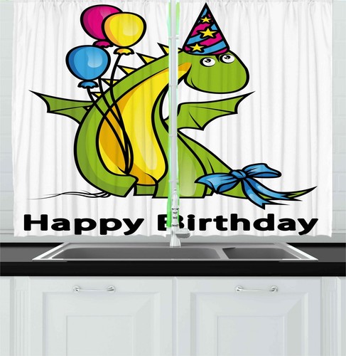 Kids Birthday Kitchen Curtains 2 Panel Set Window Drapes 55" X 39"