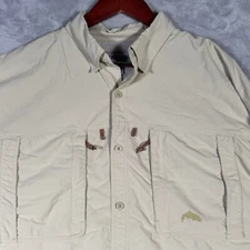 Simms Shirt Mens XXL Beige Nylon Fishing Long Sleeve Button Up Vented