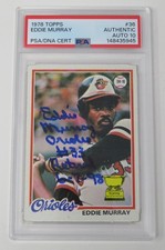 Eddie Murray ORIOLES HOF Signed 1978 Topps RC Rookie Card w/ insc. PSA 10 Auto. rookie card picture