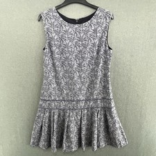 J.Crew Blue Leaf Print Fit And Flare Sleeveless Dress Size UK 12 Cotton Linen