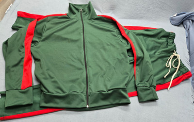 EPTM Men's Techno Drawstring Pants & Zipper Top Green Red Track Suit M