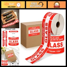 "500 Pcs Handle with Care Thank You Stickers - Fragile Glass Labels, Red, 3x5 In