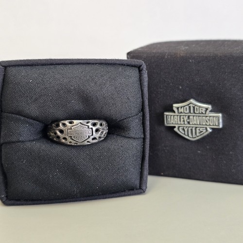 Harley-Davidson Shield Flame Band Ring 925 Sterling Silver