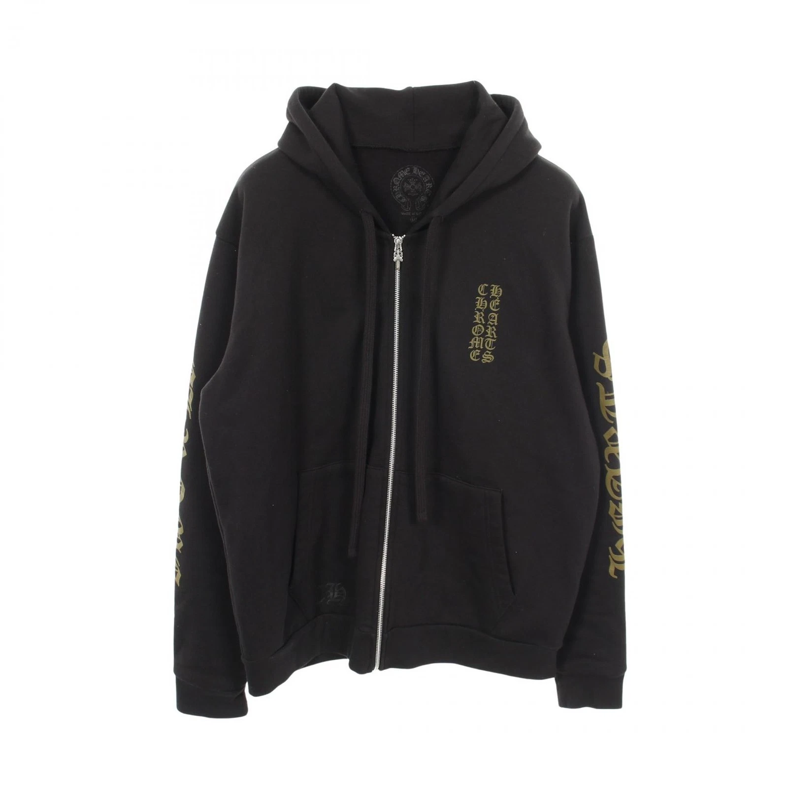 CHROME HEARTS Vertical logo Hoodie #M jacket cotton Black Used mens