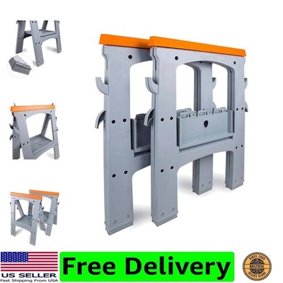 Rectangular Folding Sawhorse - Set of 2, 900 Pound Capacity, Orange and Grey