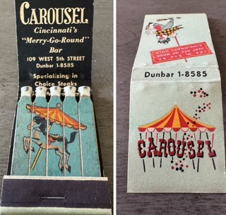 Feature Matchbook Carousel Merry Go Round Bar Cincinnati OH Clown Horse Circus