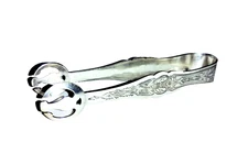 Antique Edwardian Silverplate Ornate 7" Ice Tongs with Claw Grip Vintage Barware