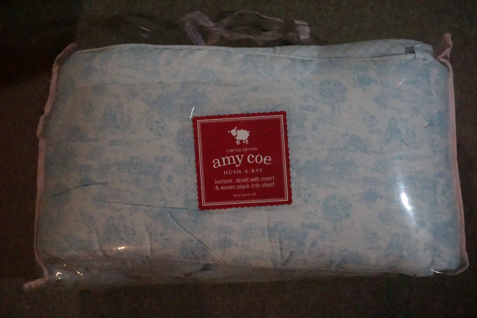 Amy Coe LIMITED EDITION hush a bye Blue/white farm 3 Pcs Crib sheet set