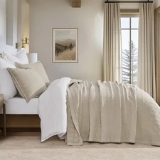 Stonewashed Cotton Quilt Set King Size, King/Cal King (108" x 96") Flax Beige