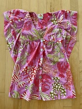 FARM RIO Sz XXS Pink Lobster Print Big Ruffle Sleeve Sun Dress
