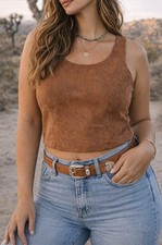 Positive Attitude Faux Suede Tank Size 14 Brown Western Festival Boho Minimalist