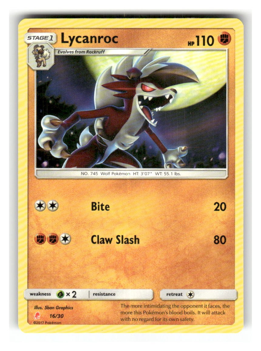 Lycanroc (#16 Non-Holo) 16/30 SM Lycanroc & Alolan Raichu Pokemon LP