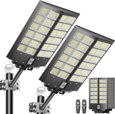 2-Pack Solar Street Light -9000W Solar Street Lights Outdoor 300000LM, 7000K Com