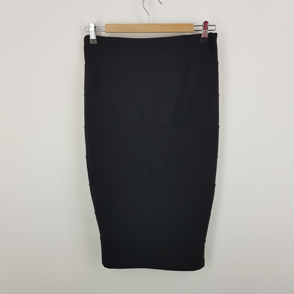 Glamazon Womens Size 10 Black Straight Pencil Skirt Ribbed Bodycon Style Stretch