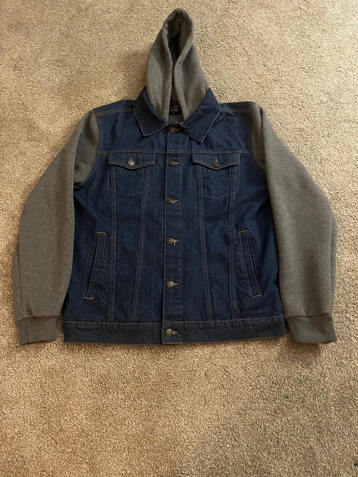 Original Deluxe Supply Denim Jacket with Gray Hood and Sleeves - product detail image 2