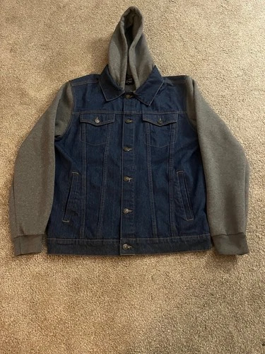 Original Deluxe Supply Denim Jacket with Gray Hood and Sleeves image 2
