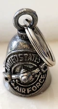Silvet tone Biker Motorcycle Bell Guardian Bell US Air Force key chain 