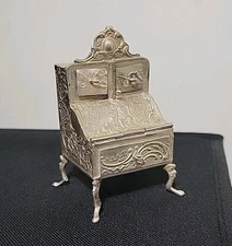 Rare Antique German Hanau 800 Silver Miniature Dresser Chest Trinket 2 Drawers  