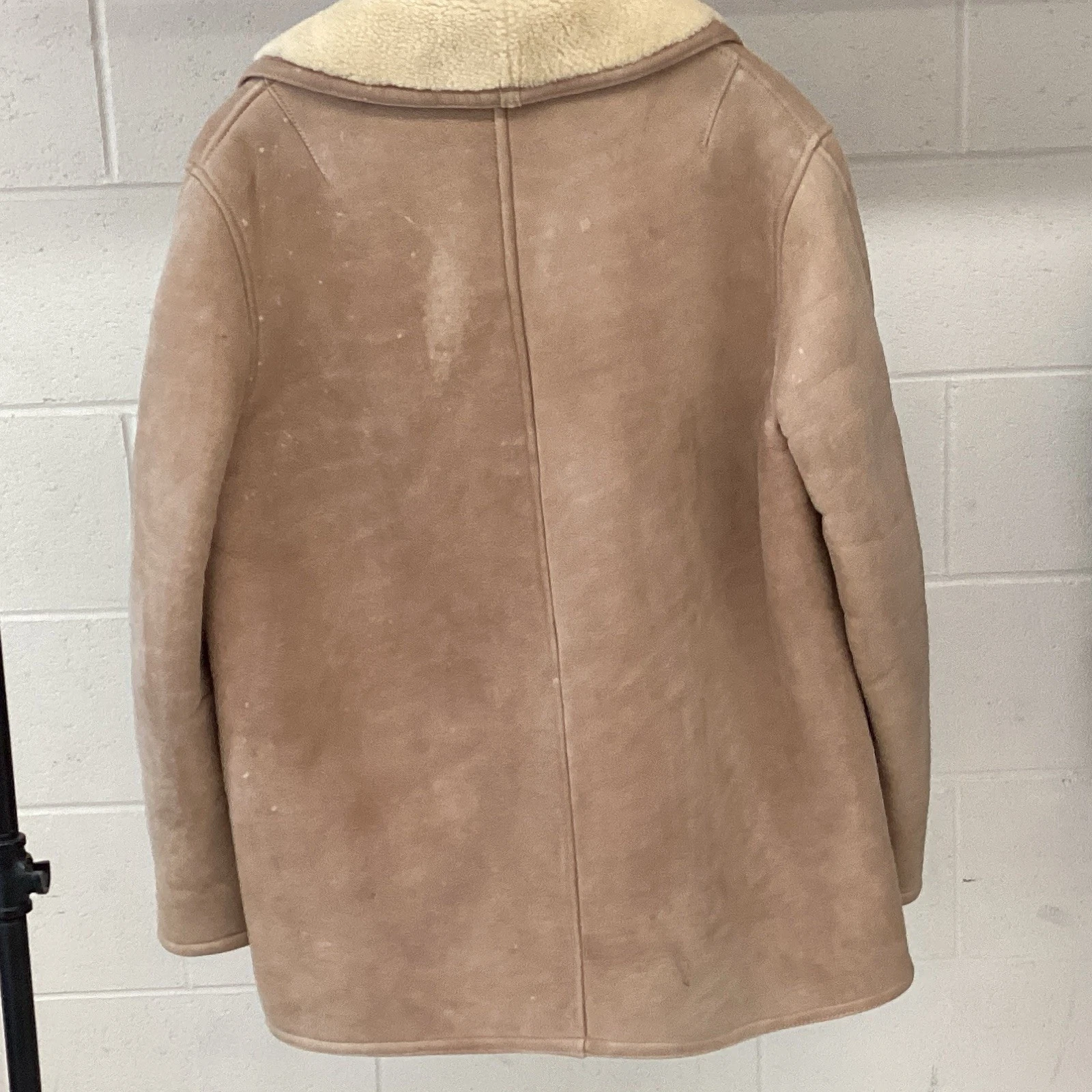 Norm Thompson Men’s Brown Shearling Overcoat 42 Button Front Fur Trim Pockets image 2