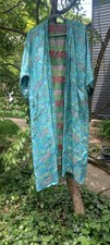 Vintage Kimono Robe Duster Womens Size 40 Blue Pockets Floral Exquisite