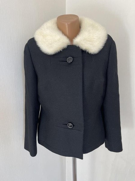 Women Vintage Coat Black Wool S