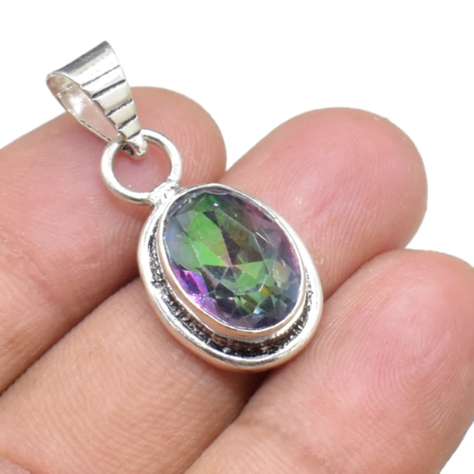Mystic Topaz Gemstone Handmade 925 Sterling Silver Jewelry Pendant Size-1" - Image 3 of 4