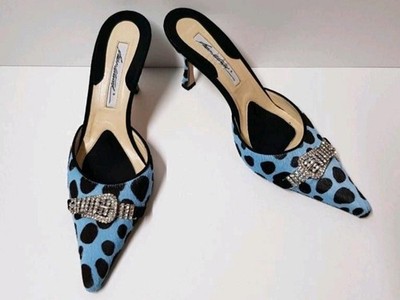 Brian Atwood Designer Pantolette Mules Pumps Pony Haar Kristall 38