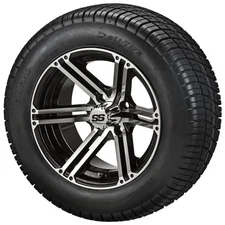 (4) Golf Cart 215/50-12 Deli Street Tires on 12x6 Black/Machined Yukon Wheels