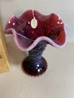 Fenton Glass Plum Opalescent Trumpet Quilted Vase Signed Nancy Fenton 5.5”
